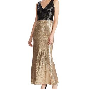 Gold & Black Color Block Sequin Sleeveless V-Neck Maxi Dress